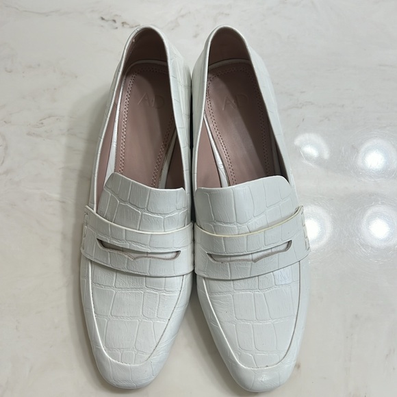 AD & DAUGHTERS White Leather Crocodile Loafer Bowdin Black Block Heel Slip On 7 - Picture 4 of 7